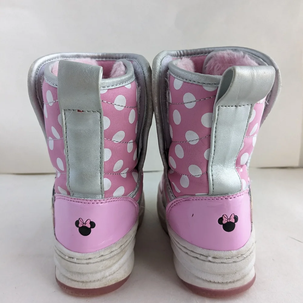 Minnie Mouse Disney Pink Bow Light Up Kids Chilly Winter Snow Boots Sz 7/8